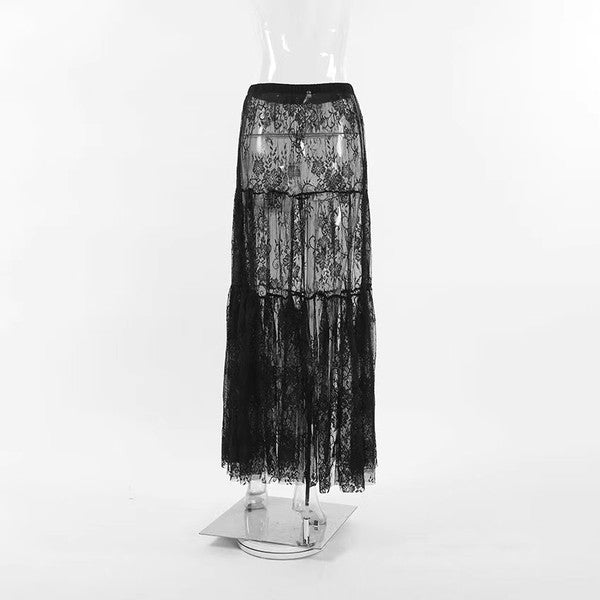 Floral lace ruffled maxi skirt