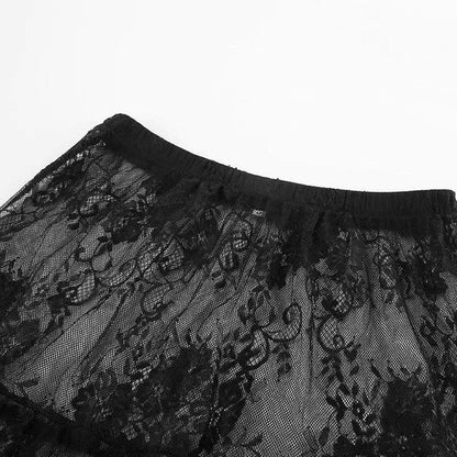 Floral lace ruffled maxi skirt from Jade Icarus, with intricate lace details and flowing ruffle design, perfect for elegant occasions.