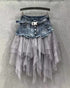 Women’s denim tutu skirt by Jade Icarus, showcasing a stylish blue denim fabric with a flared tutu design.