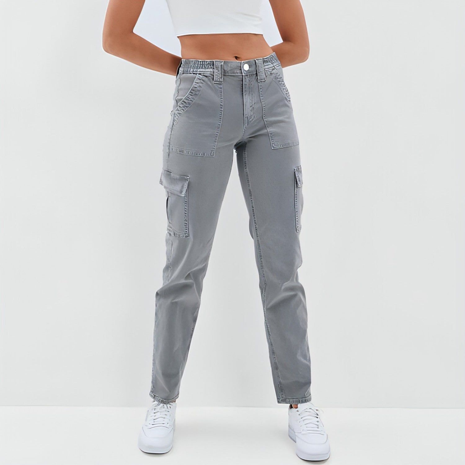 Carmine Juneberry UrbanEase™ multi-bag high waist washed jeans with distressed details and fitted silhouette.
