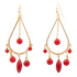 Red Mashan Jade chandelier earrings with gold accents and intricate design, featuring dangling jade and ornate detailing.