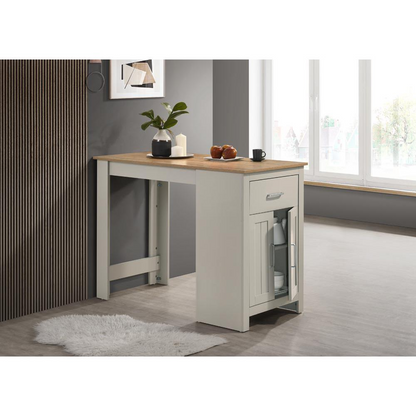 Alonzo light gray small space counter height dining table with cabinet, drawer, and two ergonomic counter stools by Start2Finish
