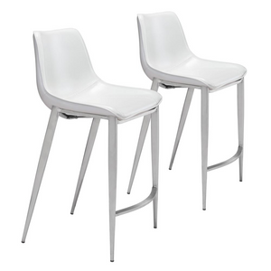 Magnus Counter Stool (Set of 2) White & Silver