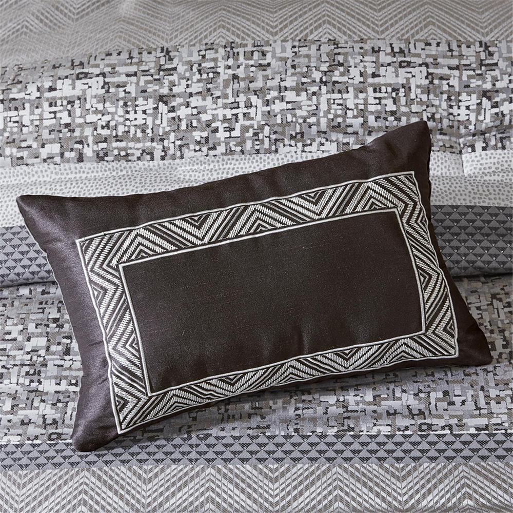 Start2Finish 7-piece jacquard comforter set with intricate woven pattern, including comforter, pillow shams, and decorative pillows.