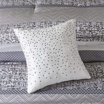Start2Finish 7-piece Jacquard comforter set with intricate woven pattern and matching pillow shams in elegant bedroom decor style.