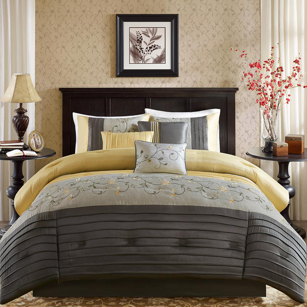 Embroidered 7-piece comforter set by Start2Finish featuring detailed stitching and coordinated pillow shams for a cozy bedroom look.