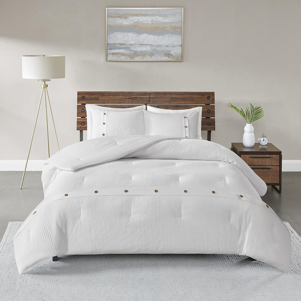 Start2Finish 3-piece cotton waffle weave comforter set with textured fabric and matching pillow shams on a bed.