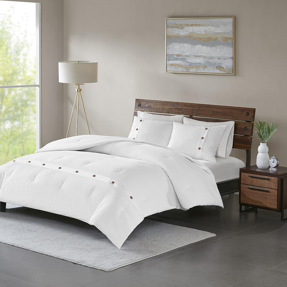 Start2Finish 3-piece cotton waffle weave comforter set featuring soft, textured bedding in neutral tones.