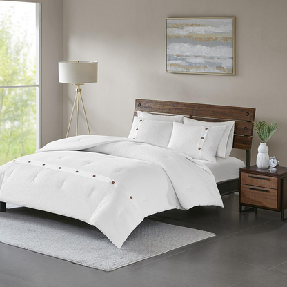 Start2Finish 3-piece cotton waffle weave comforter set featuring soft, textured bedding in neutral tones.