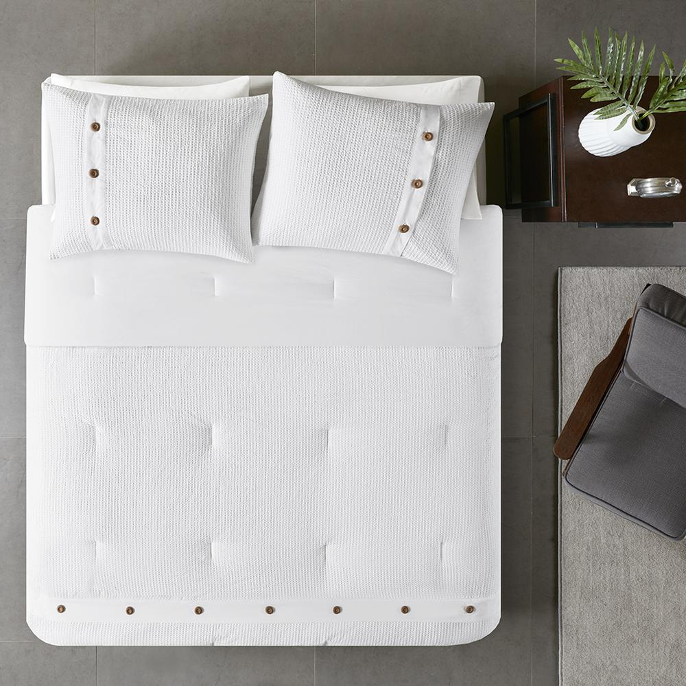 Start2Finish 3-piece cotton waffle weave comforter set with textured fabric, includes comforter and matching pillow shams.