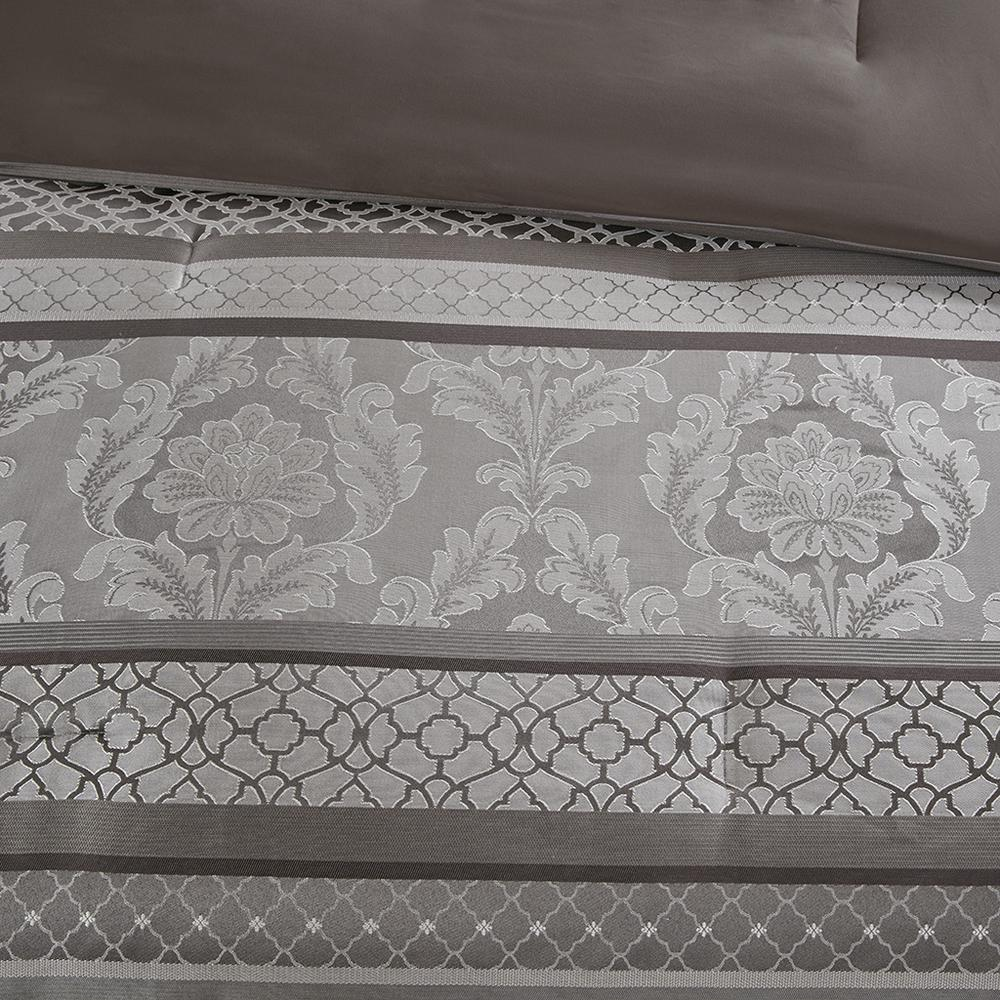 Start2Finish 7-piece Jacquard comforter set with intricate woven pattern and matching pillow shams for a luxurious bedroom look.