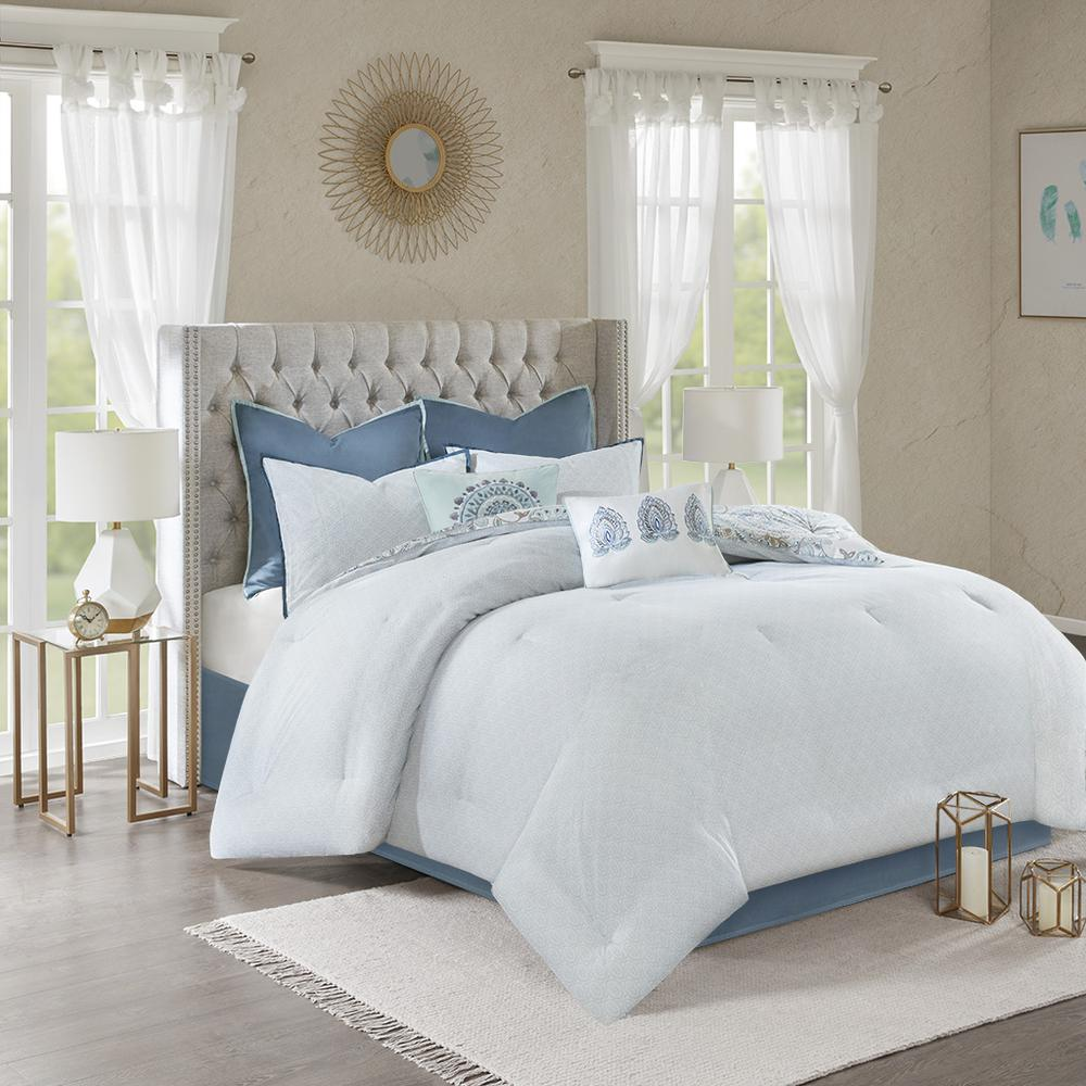 Start2Finish 8-piece cotton floral printed reversible comforter set with matching pillows and decorative bedding on a bed.