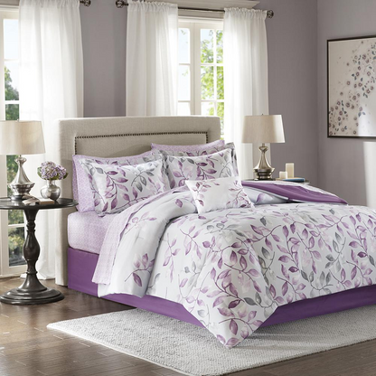 Start2Finish 9-piece comforter set with matching cotton bed sheets, featuring a cozy, stylish bedding ensemble for a bedroom.