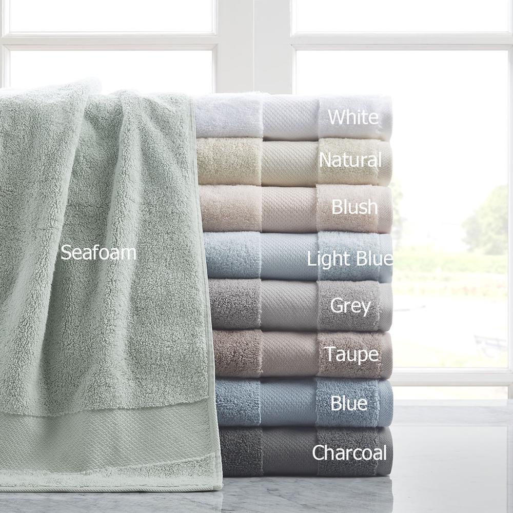 Start2Finish cotton 6-piece bath towel set featuring plush, white towels with textured borders for a soft, absorbent bath experience.