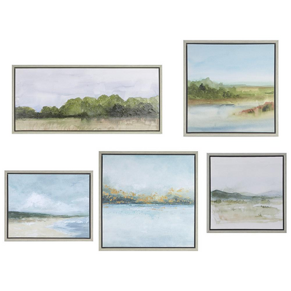 Start2Finish abstract landscape 5-piece gallery canvas wall art set featuring colorful, textured landscape scenes on stretched canvases.