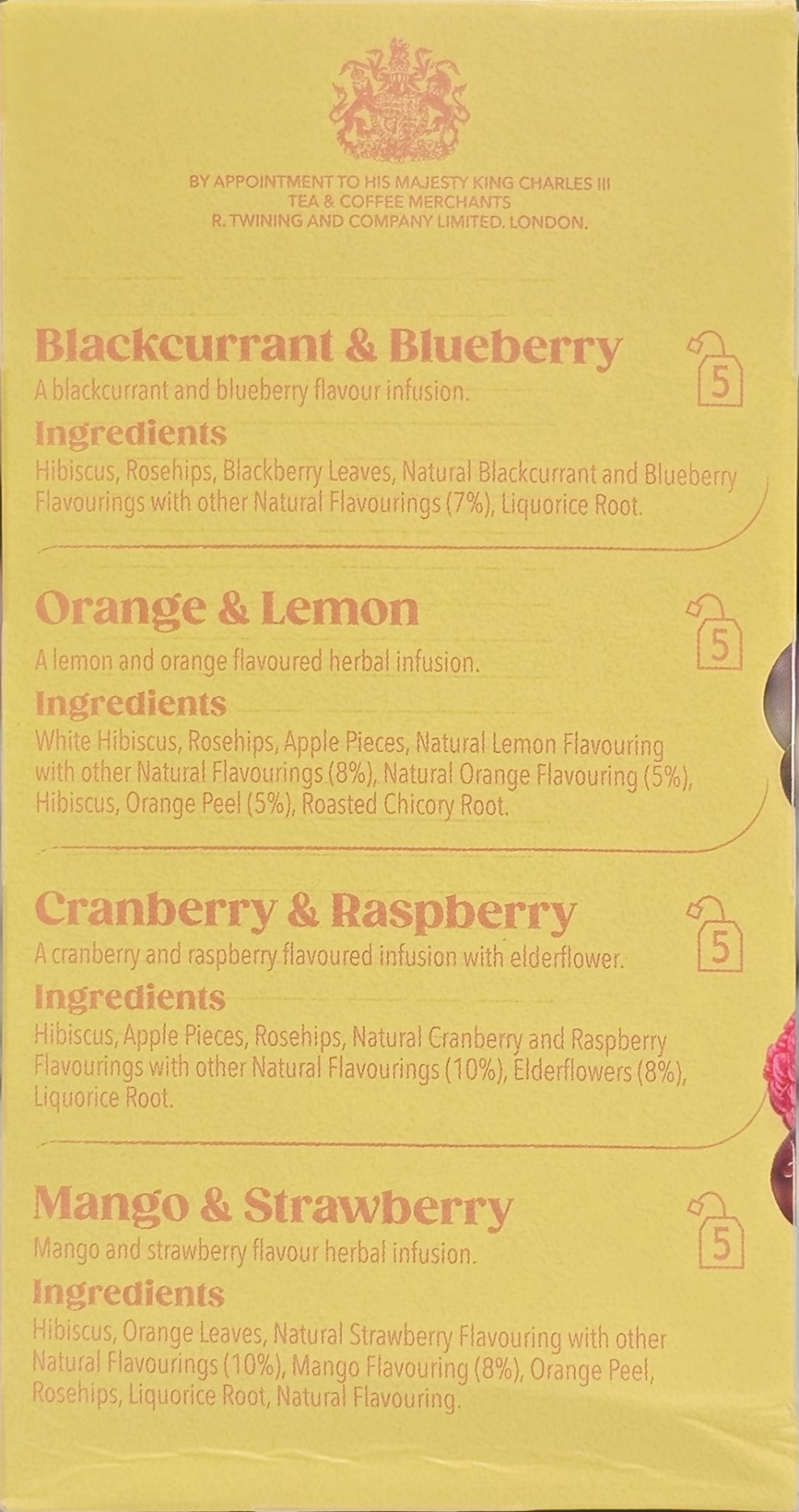 Start2Finish Twinings Fruit Discovery herbal tea bags in a box, featuring colorful individually wrapped fruit-flavored tea bags.