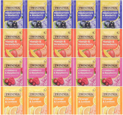 Start2Finish Twinings Fruit Discovery herbal tea bags collection, 20 or 80 individually wrapped tea bags in colorful packaging