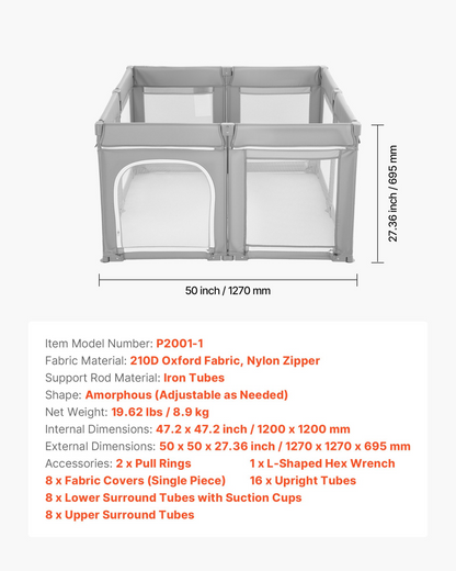 Start2Finish VEVOR baby playpen with breathable mesh, foldable design, zippered door, suitable for toddlers 6-24 months.