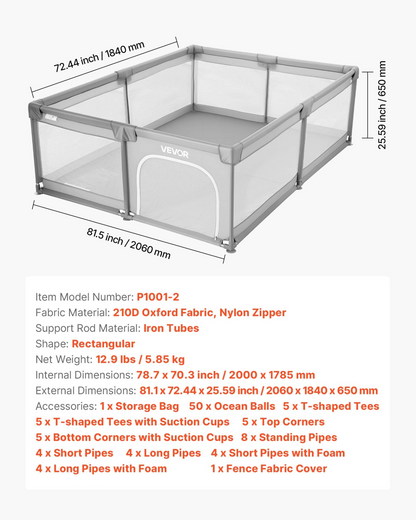 Start2Finish VEVOR baby playpen with soft mesh, zippered door, and ocean balls, ideal for indoor and outdoor safety play for toddlers.