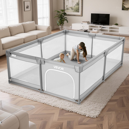 Start2Finish VEVOR baby playpen with zippered door, soft mesh sides, and ocean balls, ideal for indoor and outdoor toddler safety.
