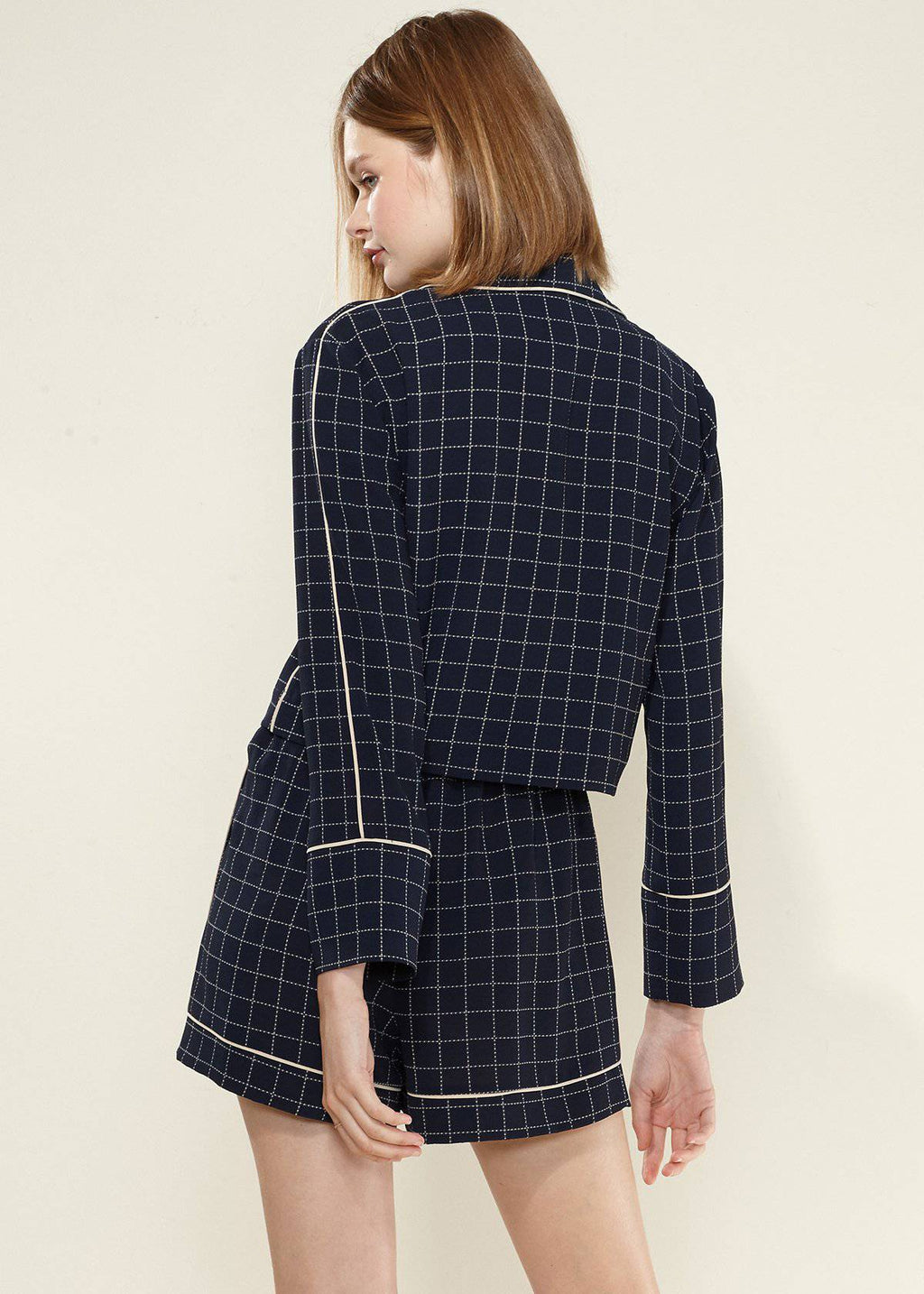 Women's Grid Print Blouse in Navy Plaid