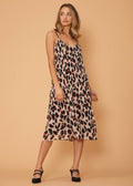 Women's Pleated Cami Dress in Leopard Sketch