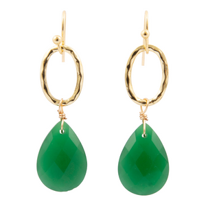 Vibrant Green Onyx Golden Drop Earrings
