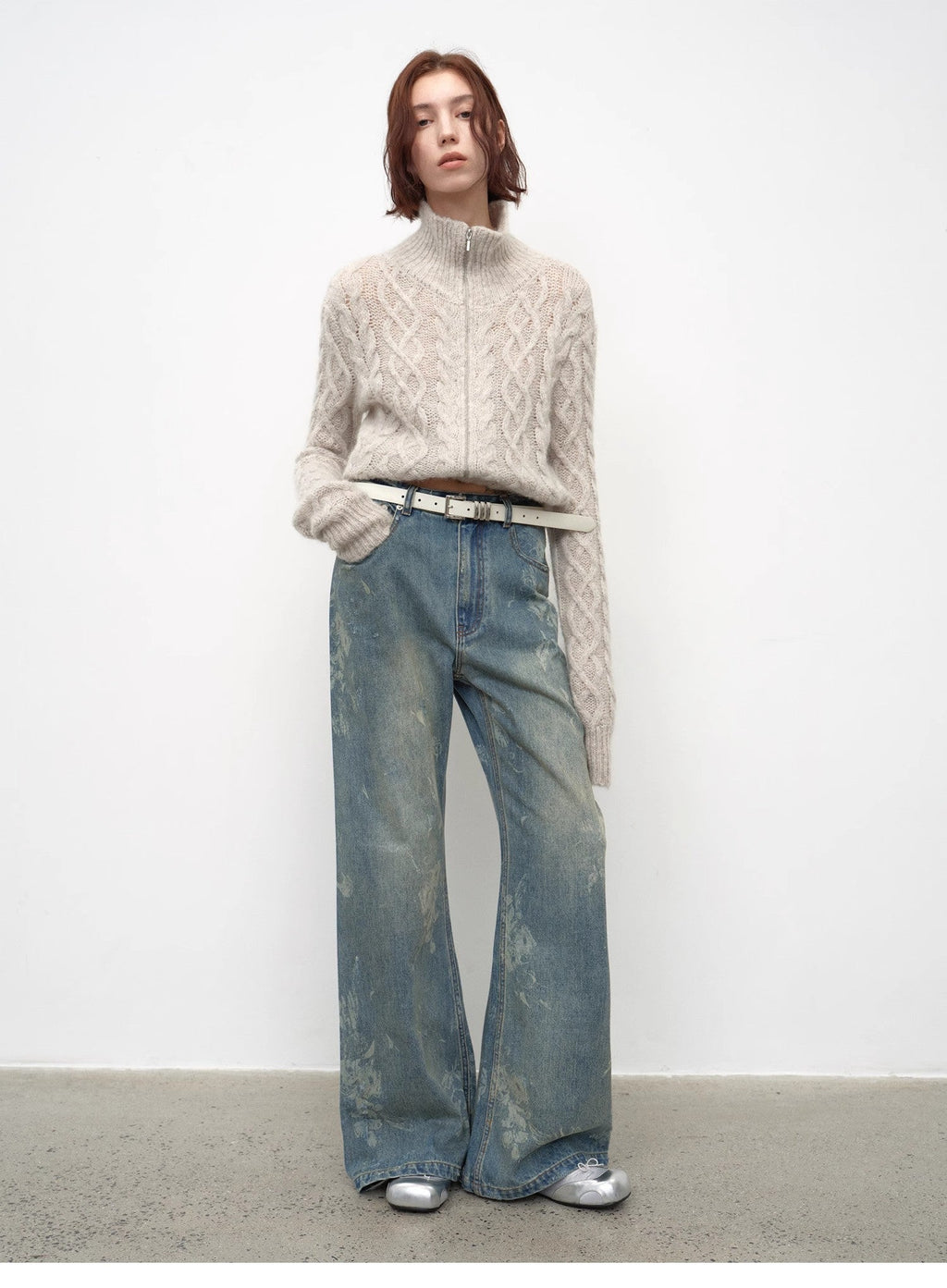 "Denim Shadow"retro washed printed layered casual slimming cotton