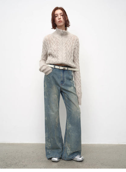 "Denim Shadow"retro washed printed layered casual slimming cotton