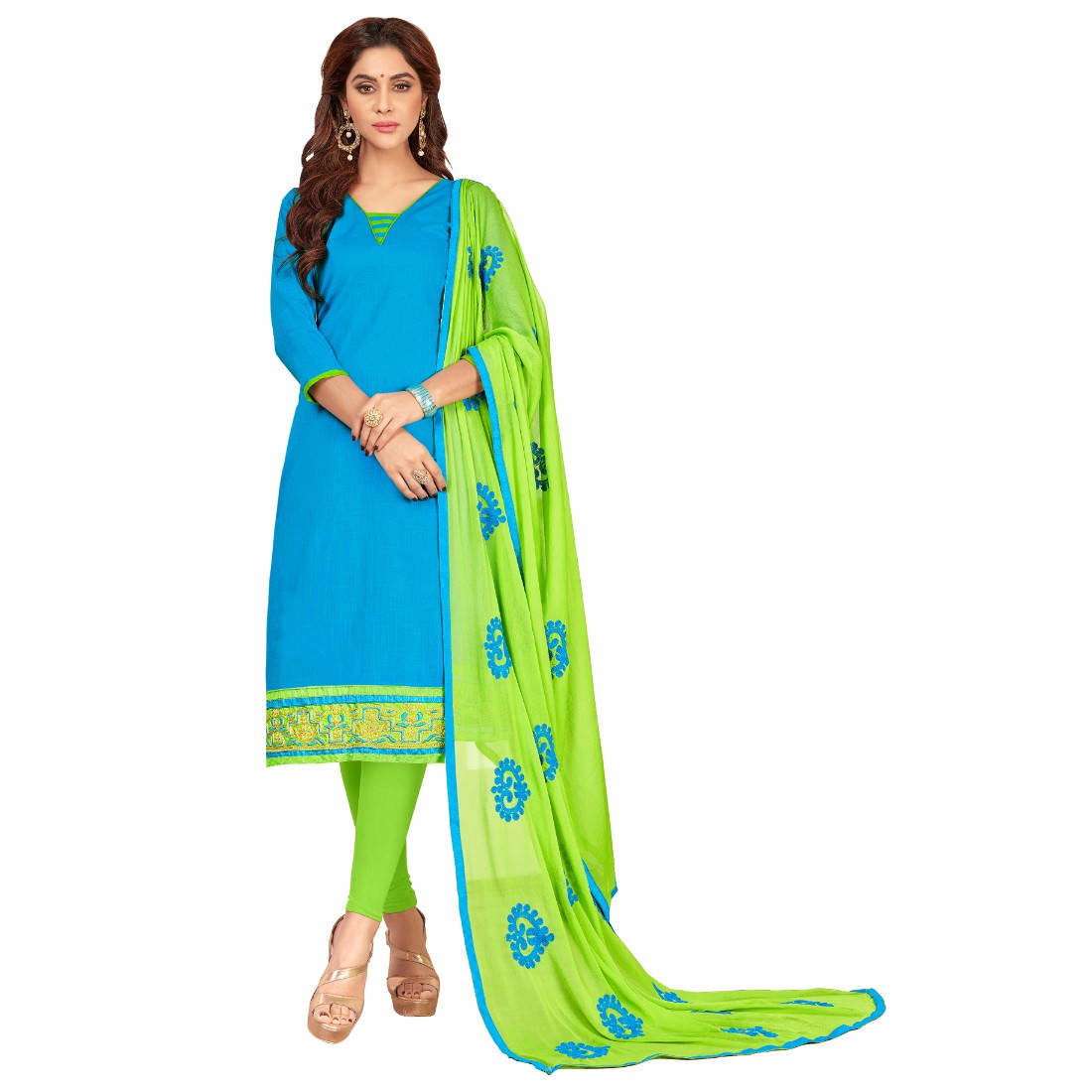Slub Cotton Fabric Sky Blue Color Dress Material