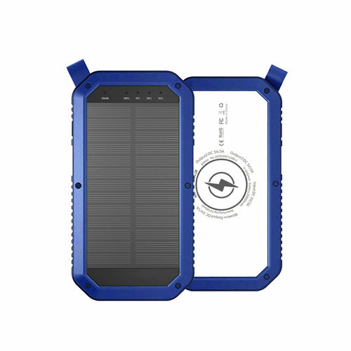 Salmon Lucky Sun Chaser Mini solar-powered wireless phone charger with 10,000mAh capacity, compact tech accessory displayed on a table.