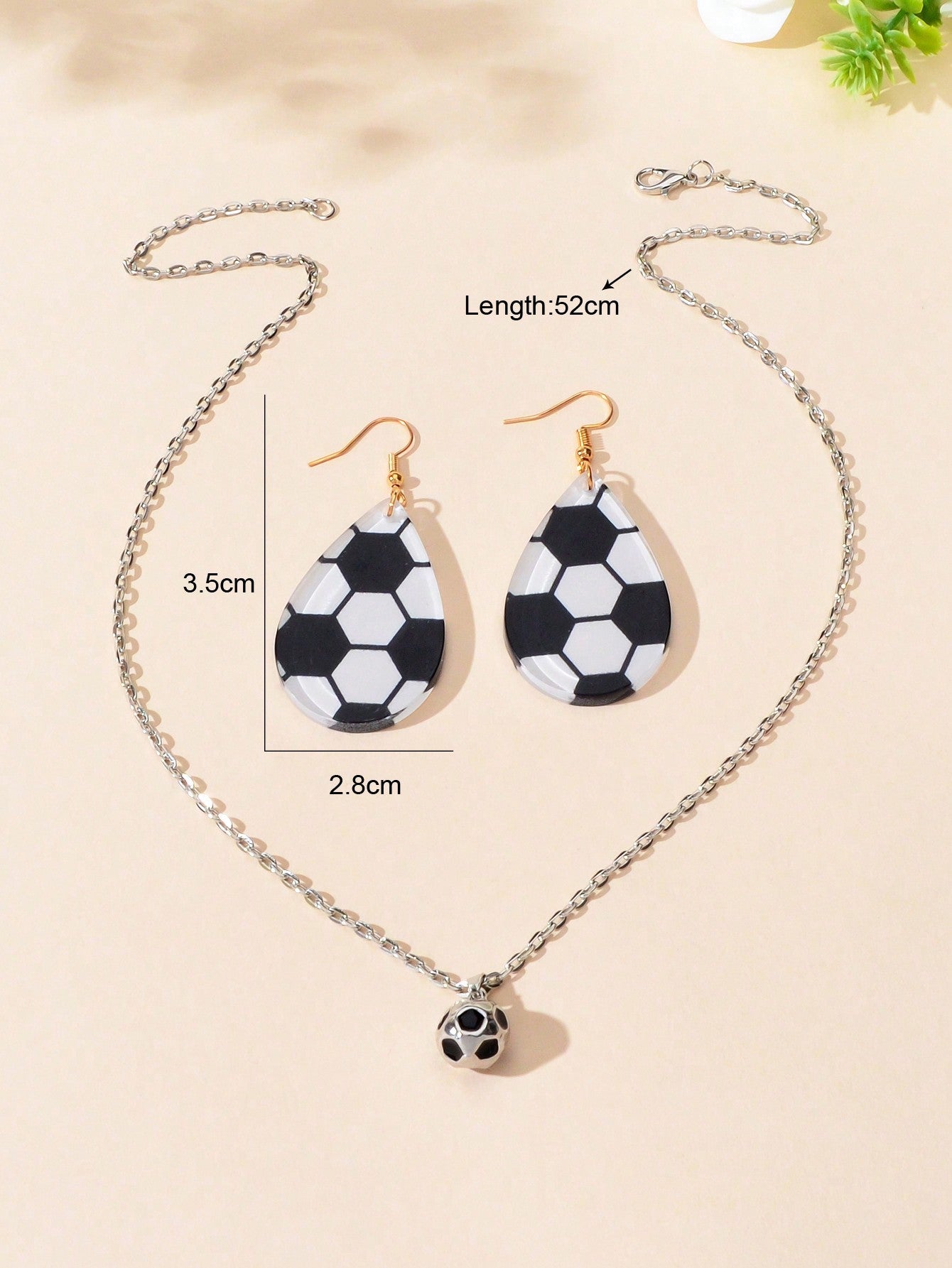 Sporty Soccer Pendant Necklace & Earrings Set - Kick up Your Style