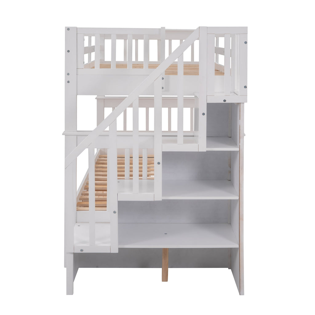 Stairway Twin-Over-Twin Bunk Bed with Three Drawers for Bedroom, Dorm