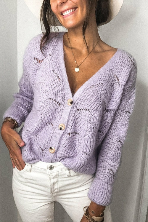 Khaki V Shaped Neckline Buttoned Knit Sweater