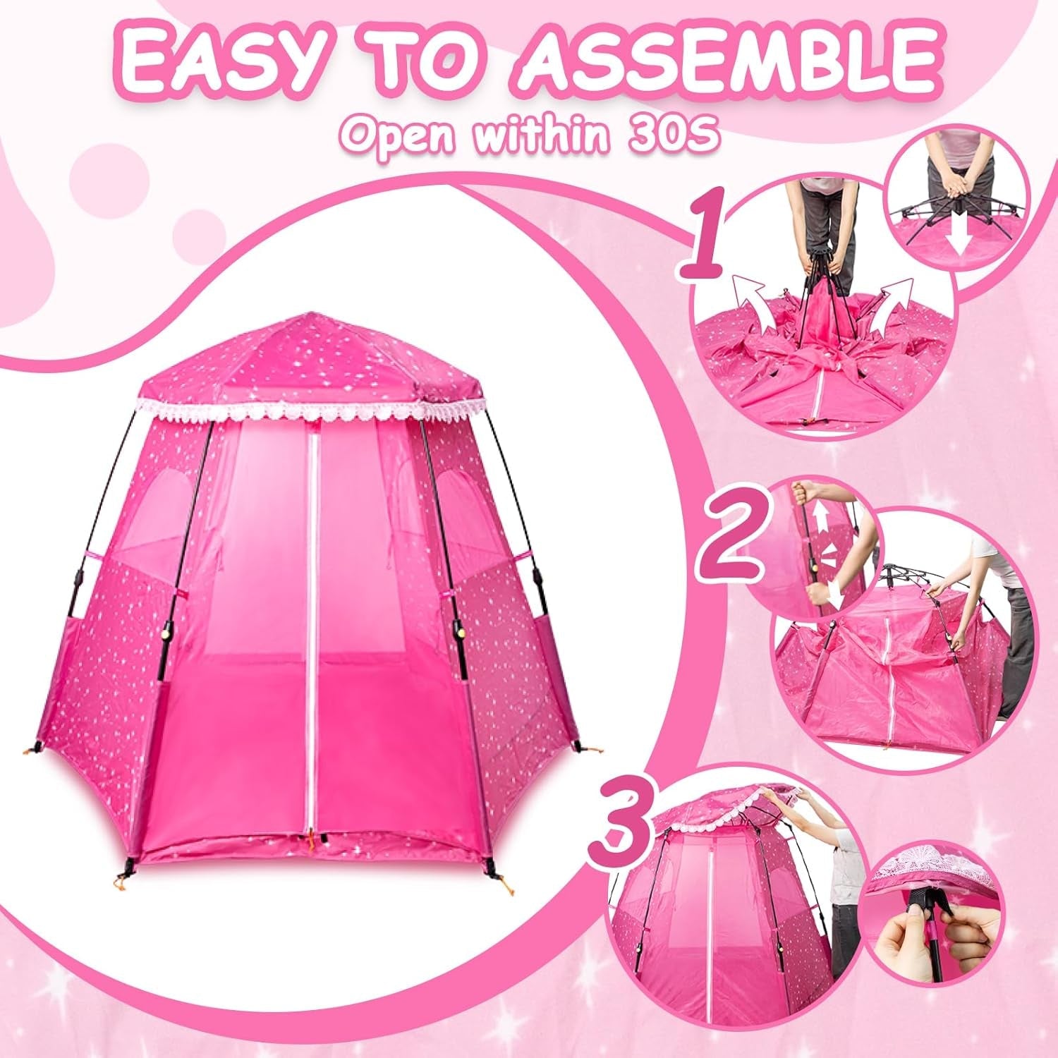 Kids Pop Up Play Tent 78x66 Inch Princess Castle Playhouse