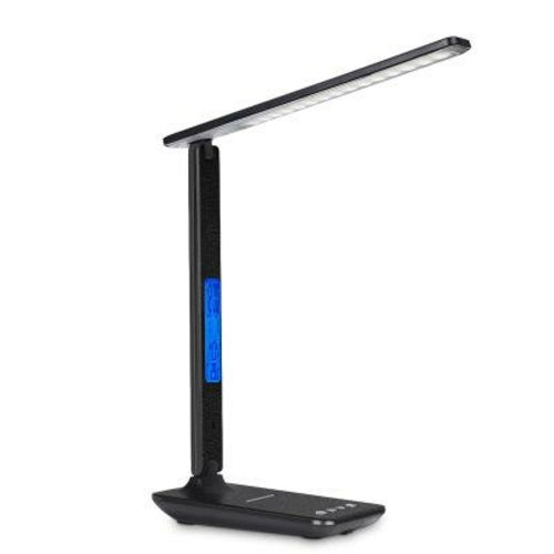 Salmon Lucky 3-in-1 Lamp with phone charger, clock, and thermostat, featuring a modern design and multifunctional tech accessories.