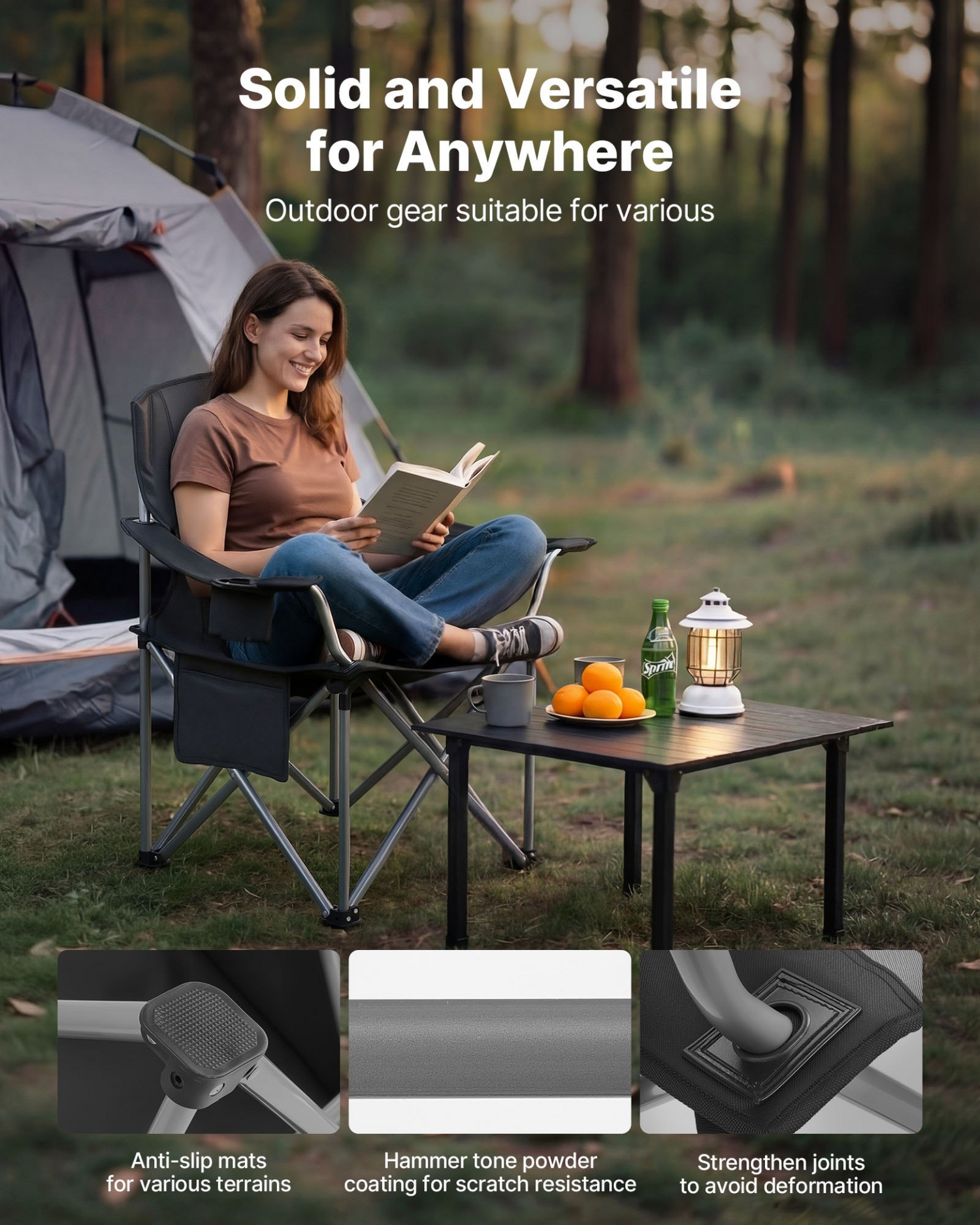Start2Finish VEVOR oversized camping chairs with padded backrest, armrests, cup holder, side pocket, cooler bag, and carry bags, 2-pack