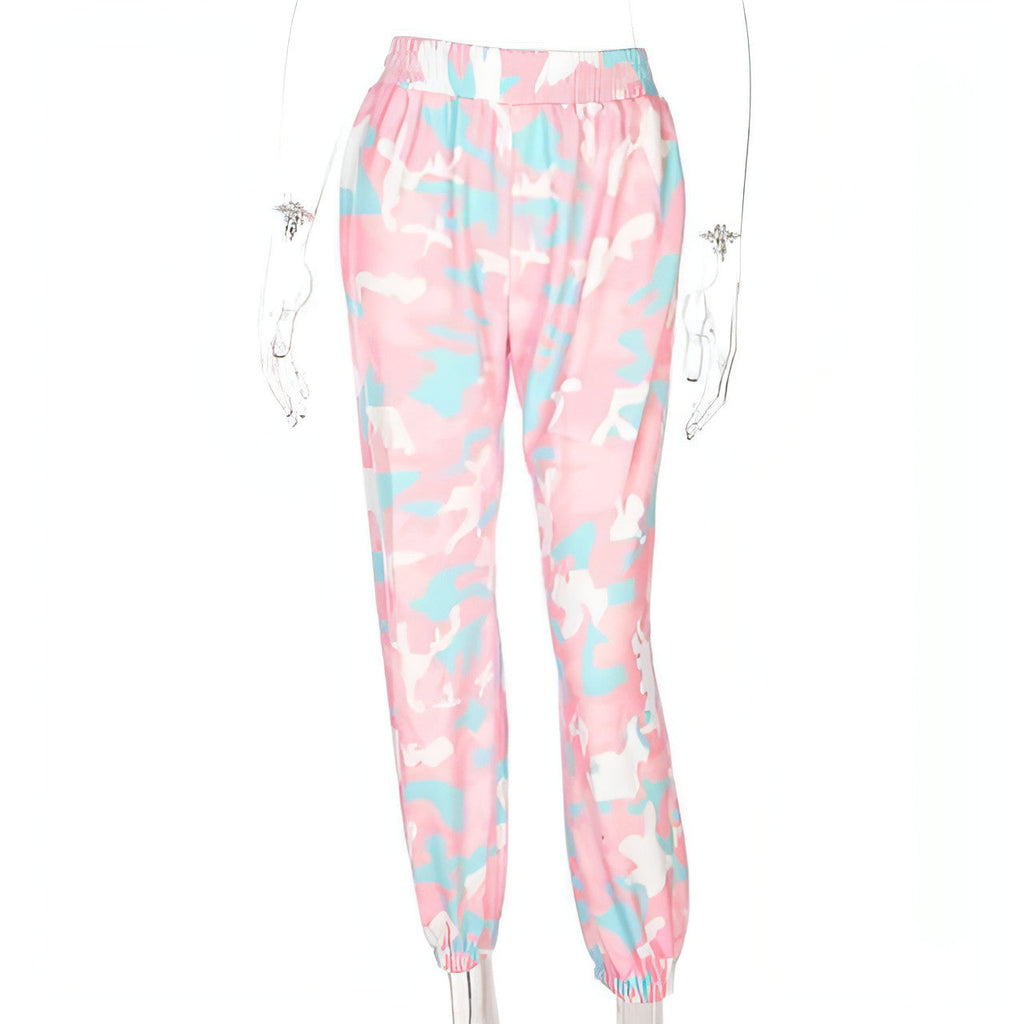Camouflage Pants Spring High Waist Casual Joggers Elastic Sweatpants