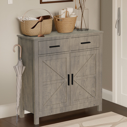 Modern farmhouse kitchen storage cabinet by Start2Finish with two drawers and two doors, featuring a sleek, functional design.