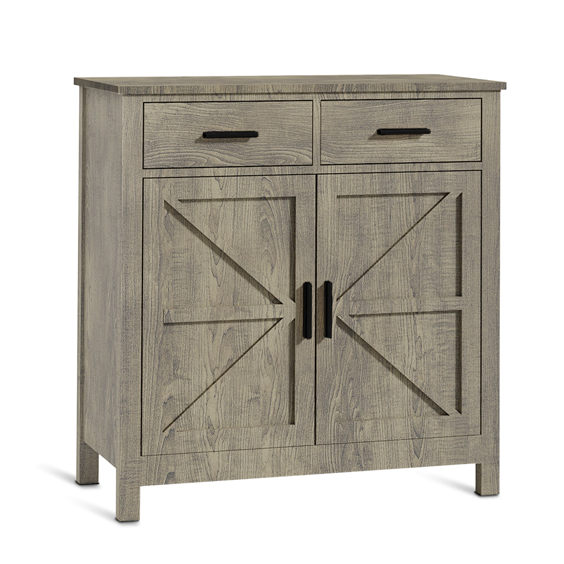 Modern farmhouse kitchen storage cabinet by Start2Finish with two drawers and two doors, featuring a sleek, functional design.