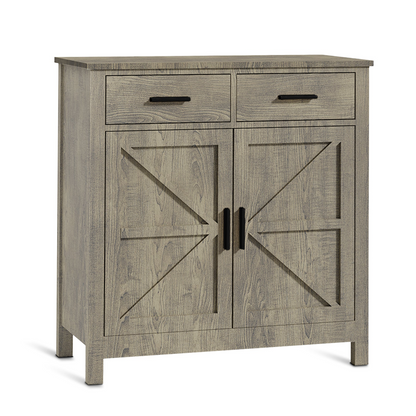 Modern farmhouse kitchen storage cabinet by Start2Finish with two drawers and two doors, featuring a sleek, functional design.