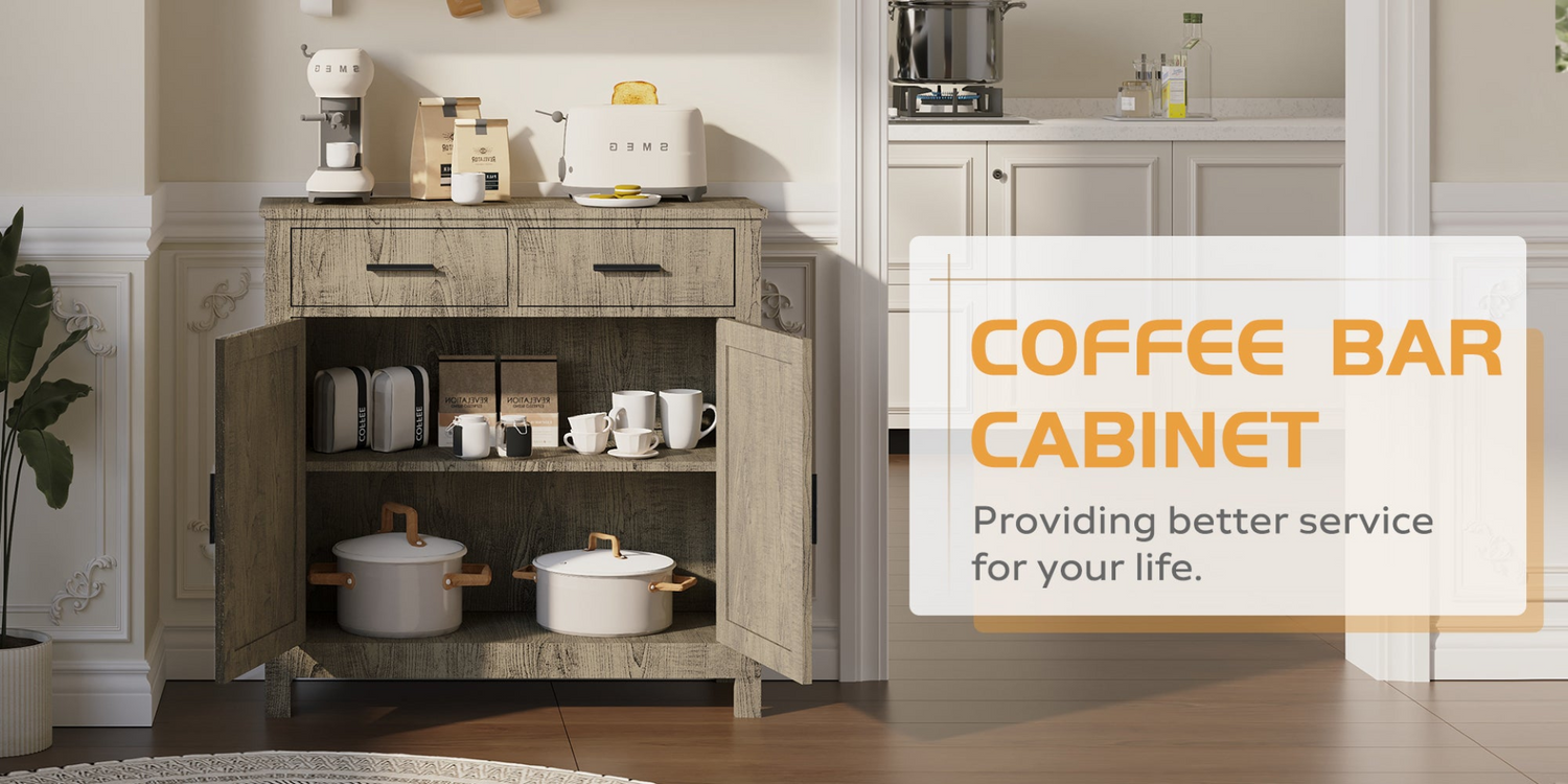 Modern farmhouse kitchen storage cabinet by Start2Finish with two drawers and two doors in a sleek design.