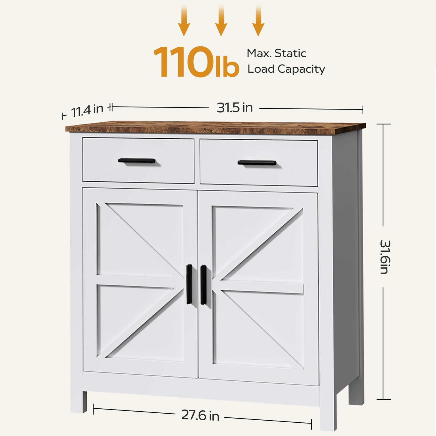 Modern farmhouse kitchen storage cabinet by Start2Finish with 2 drawers and 2 doors, featuring a stylish, functional buffet design