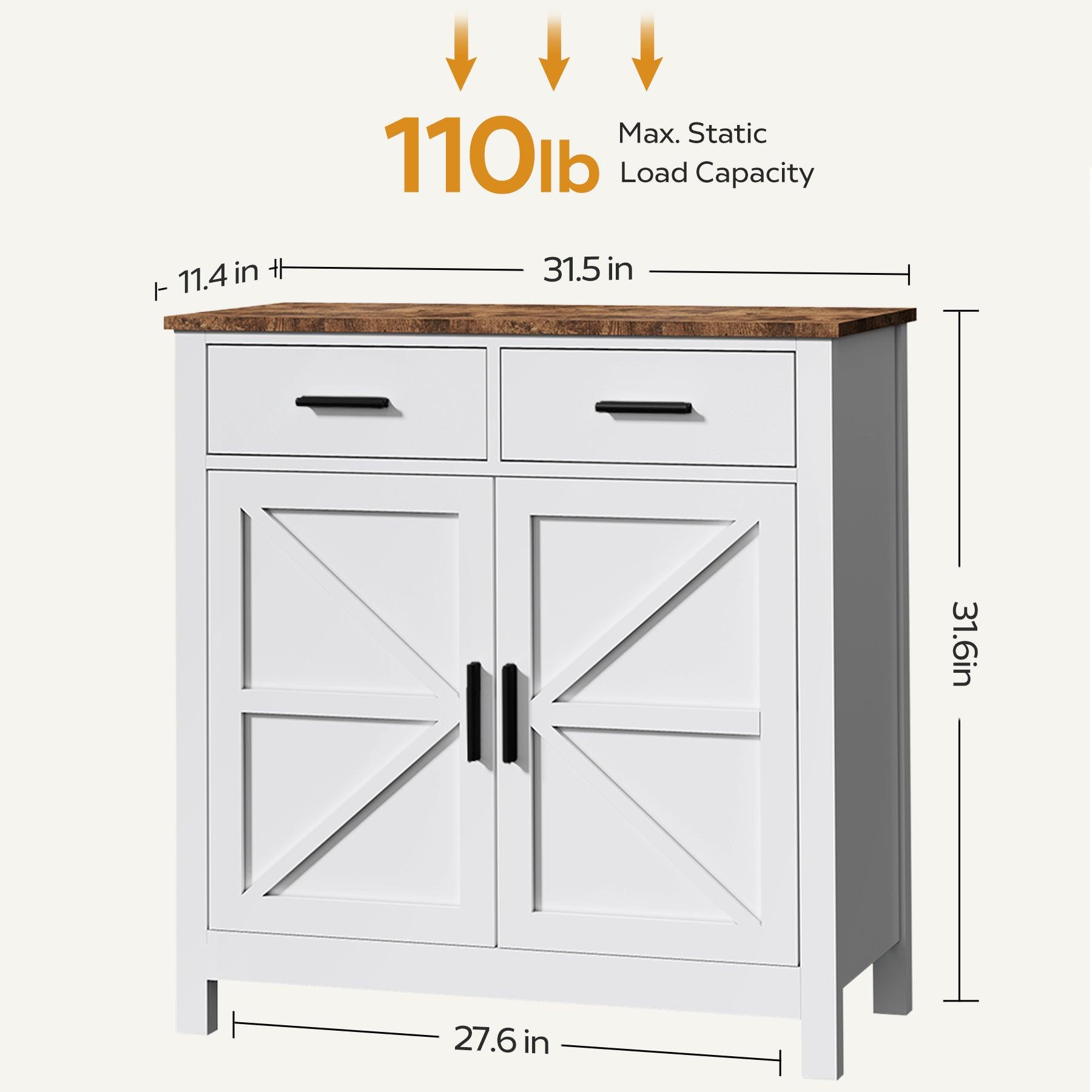Modern farmhouse kitchen storage cabinet by Start2Finish with 2 drawers and 2 doors, featuring a stylish, functional buffet design