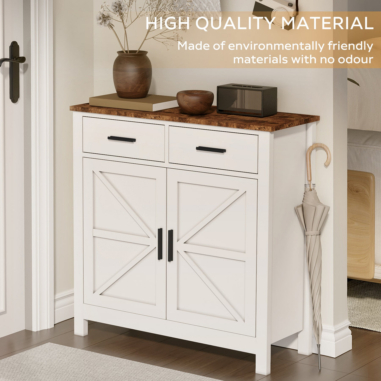 Modern farmhouse kitchen storage cabinet with 2 drawers, 2 doors, and a sleek finish from Start2Finish.