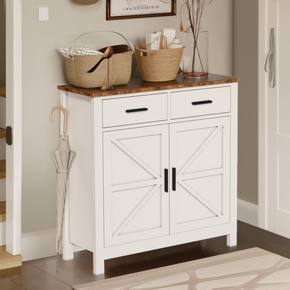 Modern farmhouse kitchen storage cabinet by Start2Finish with two drawers and two doors, showcasing a sleek, functional design.