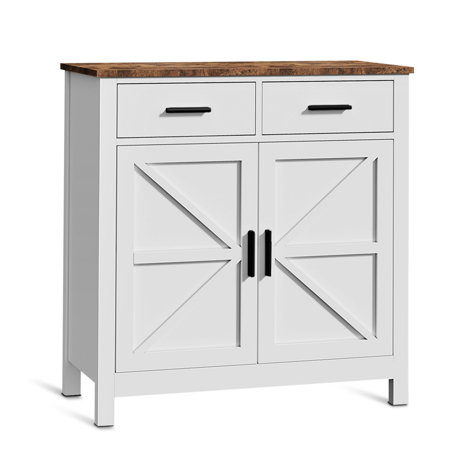 Modern farmhouse kitchen storage cabinet by Start2Finish with two drawers and two doors, featuring a stylish, functional design.