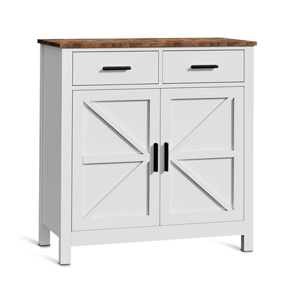 Modern farmhouse kitchen storage cabinet by Start2Finish with two drawers and two doors, featuring a stylish, functional design.