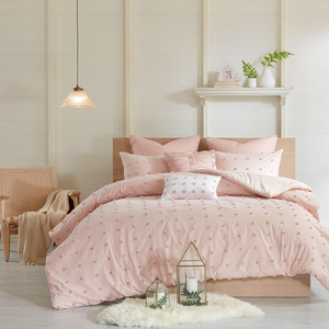 Cotton Jacquard Duvet Cover Set with Euro Shams and Throw Pillows