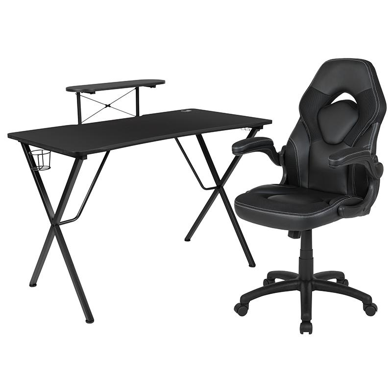 Start2Finish black gaming desk and racing chair set, featuring a sleek black desk with a matching ergonomic racing chair.